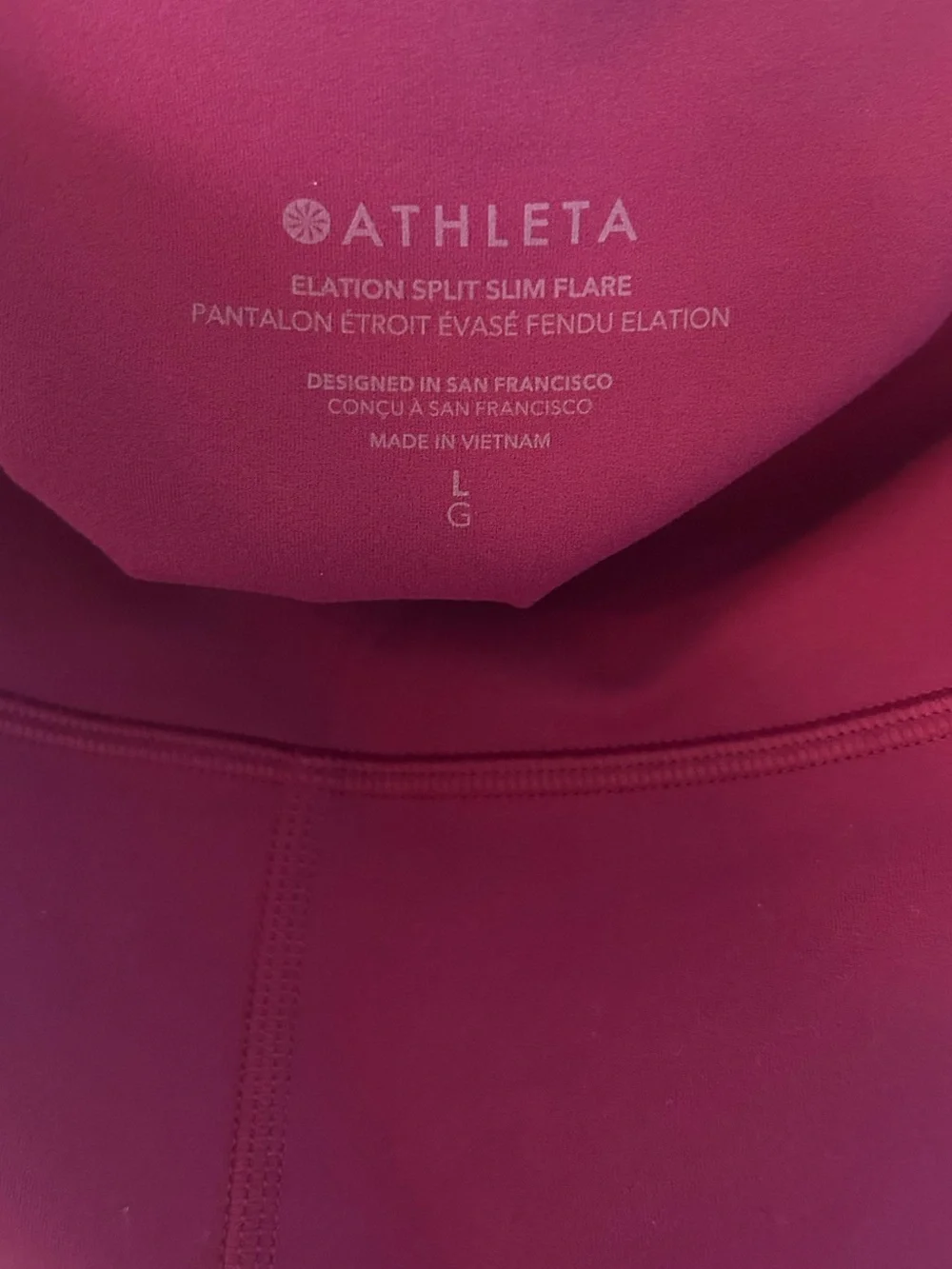 NWT ATHLETA Elation Ultra High Rise Split Slim Flare Pant- Wildberry/ Size Large
